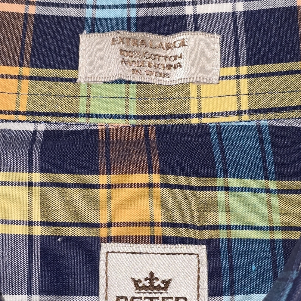 PETER MILLAR PLAID LONG SLEEVE MULTI COLORED SPRING SUMMER COTTON MENS XL EUC - Picture 5 of 5